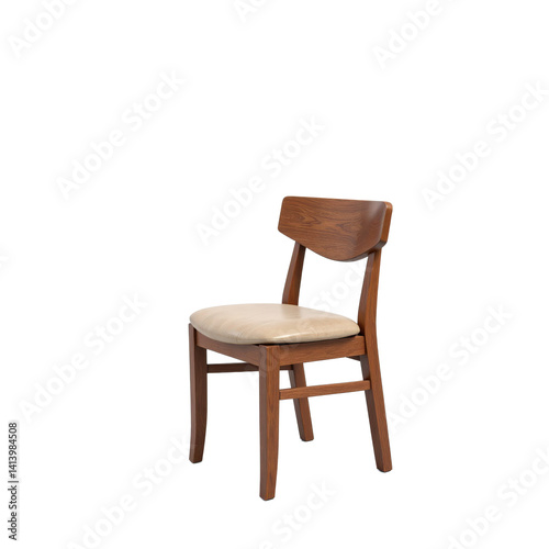 A classic wooden chair with a cushioned seat and backrest, perfect for dining or office use.