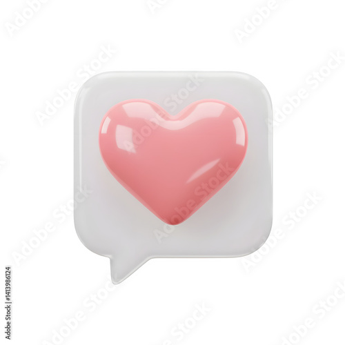 3D Heart in Speech Bubble - Love Message Concept
