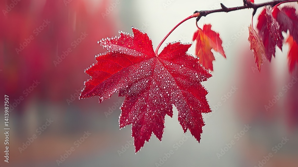 Autumn Maple Leaf Macro Dew Drops Red Foliage Nature Photography Autumn Maple Leaf Macro Dew Drops Red Foliage Nature Photography