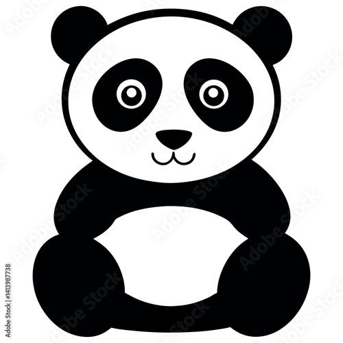 Cute cartoon panda bear silhouette eating bamboo 
