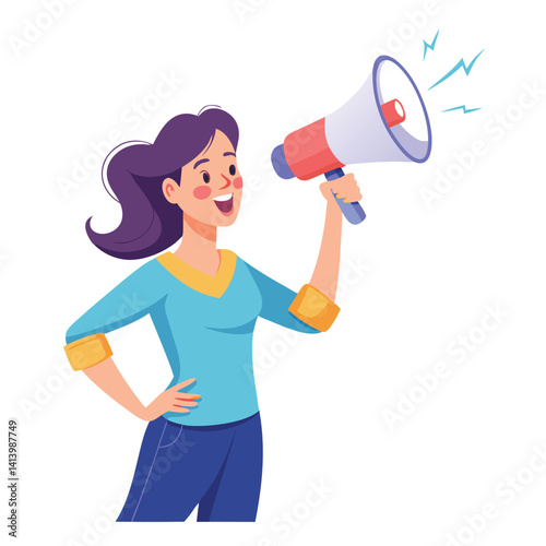 young woman shouting through megaphone 