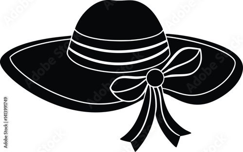 stylist hat with ribbon icon set, hats illustration, set of hats, set of vector hats on white background.