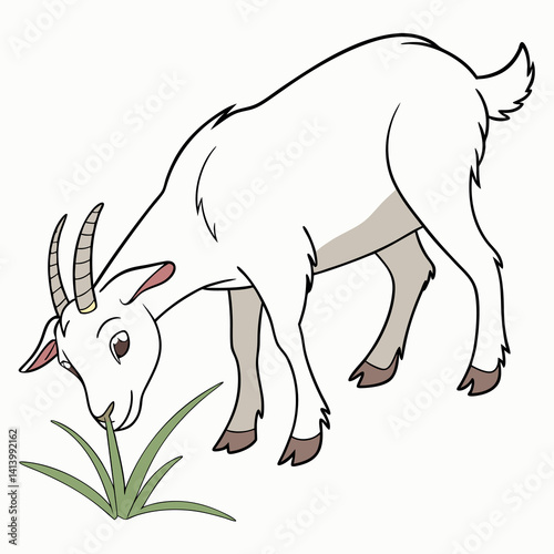 Goat eating grass strikers clean on white background.