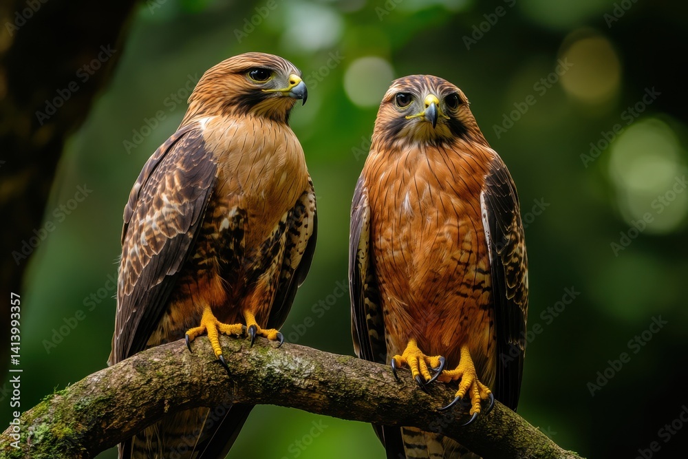 Red footed hawks perched on a branch in lush greenery showcasing their vibrant plumage and attentive demeanor, Red footed hawk Falco vespertinus in natural environment Bird on a stick against the sky Red footed hawks perched on a branch in lush greenery showcasing their vibrant plumage and attentive demeanor, Red footed hawk Falco vespertinus in natural environment Bird on a stick against the sky