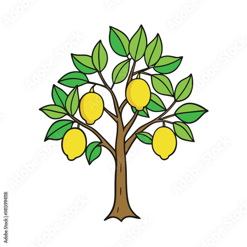 Illustration of line art of a lemon tree 