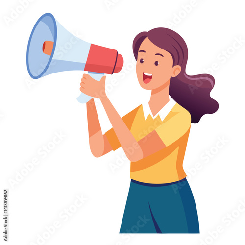 young woman shouting through megaphone 