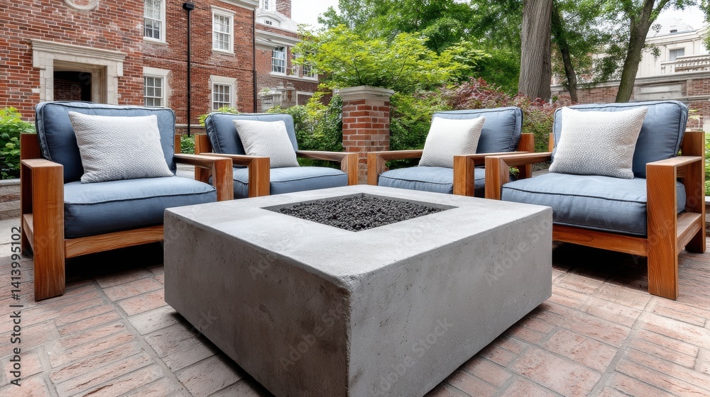 Cozy brick patio with a fire pit and comfortable armchairs for evening relaxation - Hygge Relaxation Retreat patio Cozy