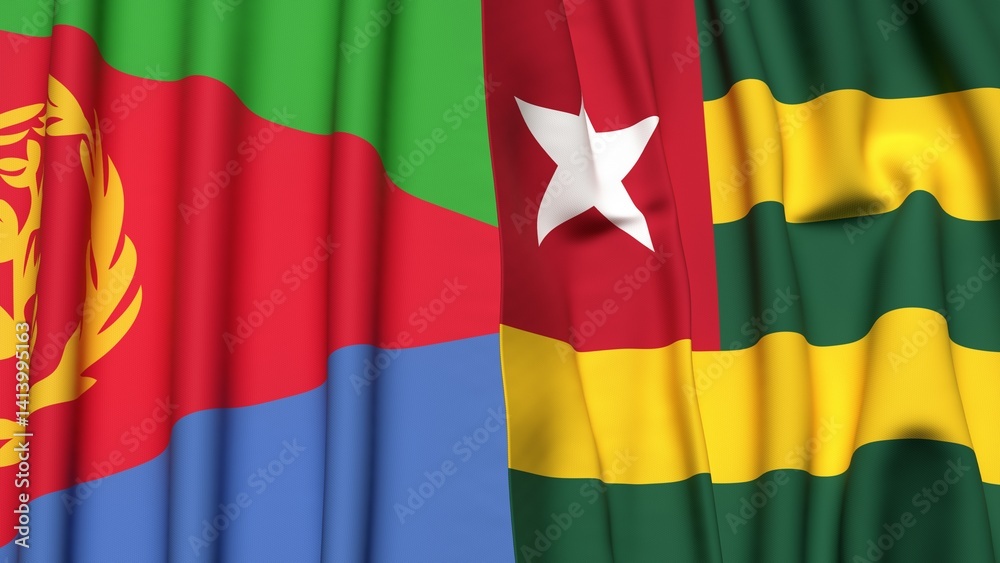 Fototapeta premium Flags of ERITREA and TOGO with realistic cloth texture