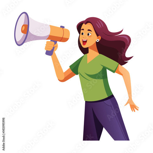 young woman shouting through megaphone 
