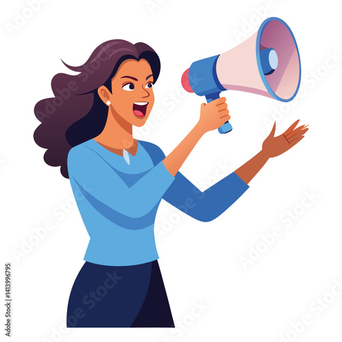 young woman shouting through megaphone 