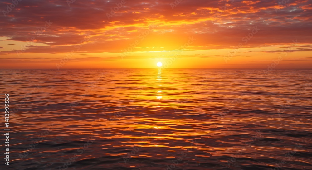 Obraz premium Ocean Sunset Reflecting Golden Light on Water with Colorful Clouds