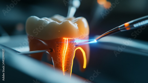 Advanced Dental Technology Root Canal Treatment Procedure Tooth Anatomy Illustration
