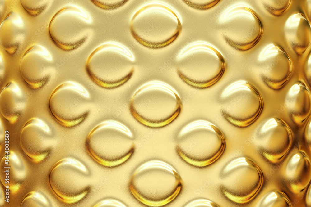 Glossy embossed gold texture with abstract circular forms, creating rich and elegant surface perfect for luxury packaging, 3d rendering