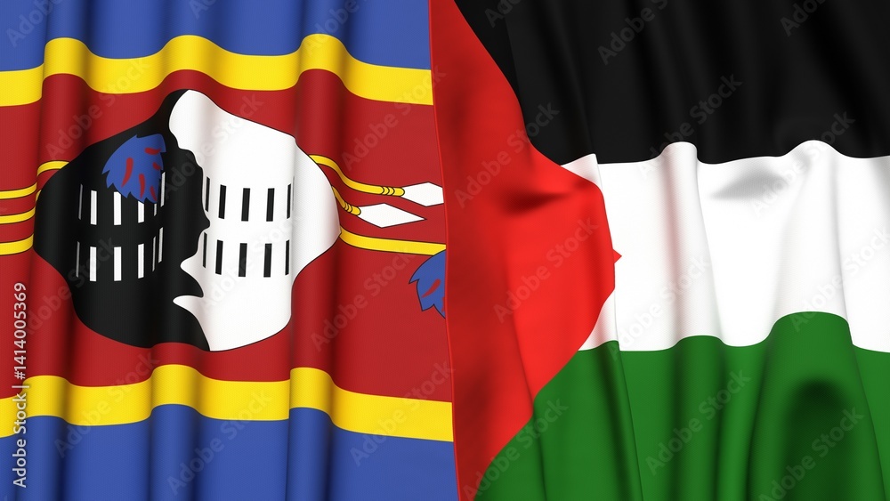 Fototapeta premium Flags of Eswatini and Palestine4k with realistic cloth texture