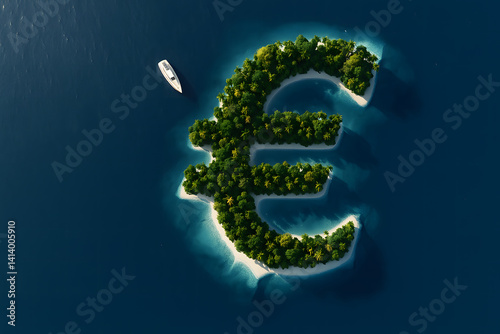 Success way. Tropical island in the form of euro