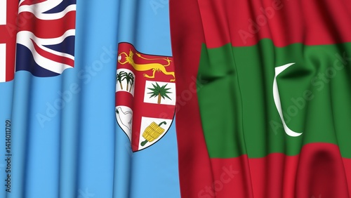 Flags of FIJI and MALDIVES with realistic cloth texture photo