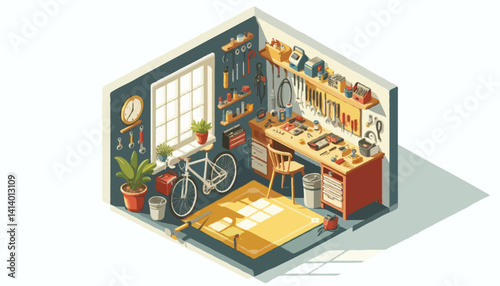 isometric garage at home vector illustration