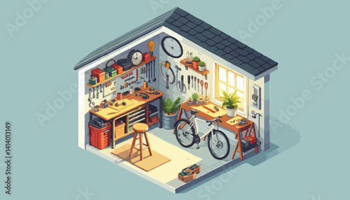 isometric garage at home vector illustration