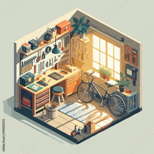 isometric garage at home vector illustration
