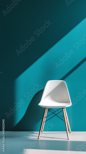 Modern white chair with dramatic teal shadow


