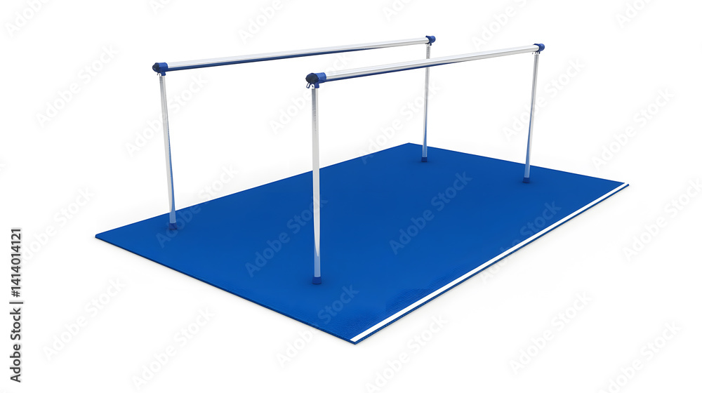 Naklejka premium Parallel bars on blue mat, used for gymnastics training and competitions. equipment is isolated on white background