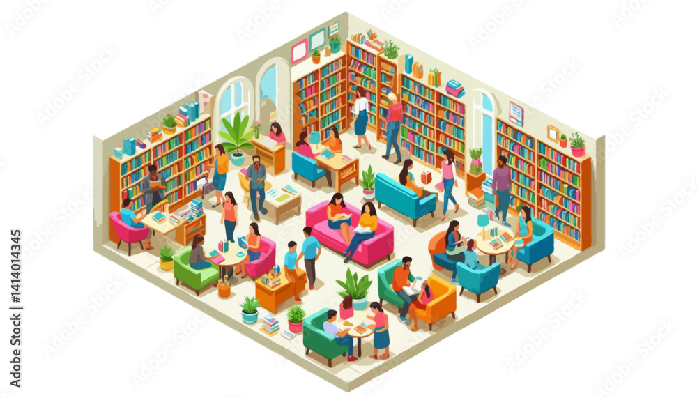 Naklejka premium isometric library vector illustration