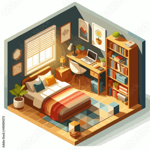 isometric bedroom vector illustration