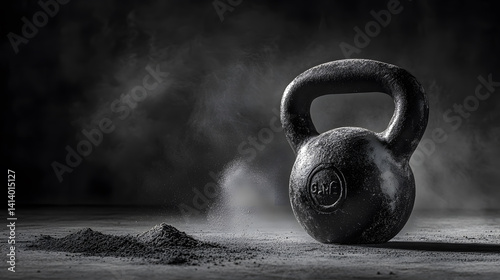 kettlebell with chalk dust creates dramatic fitness scene