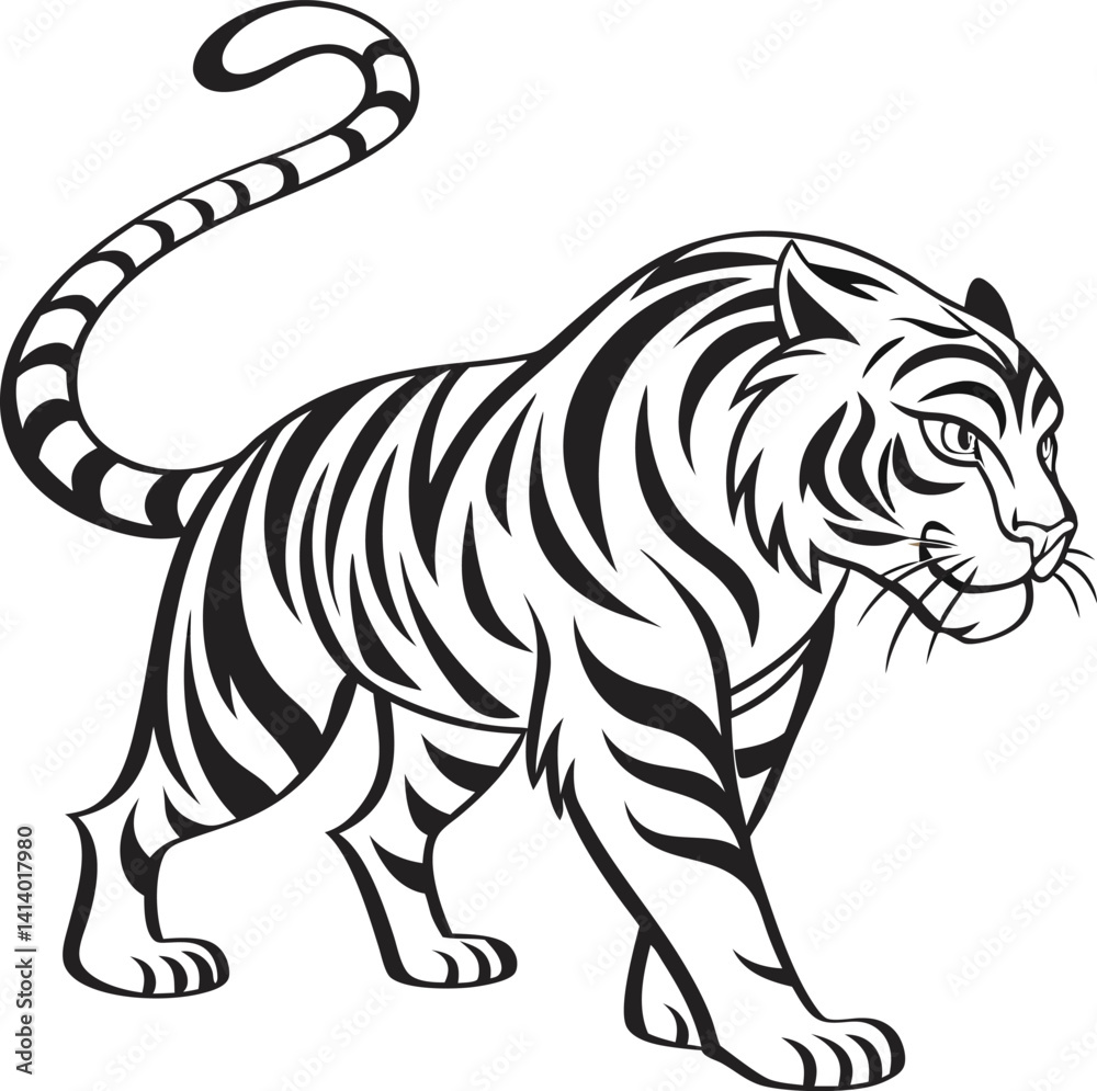 Obraz premium Tribal Tiger Vector Illustration | Bold Black and White Stylized Animal Design for Tattoo or Logo