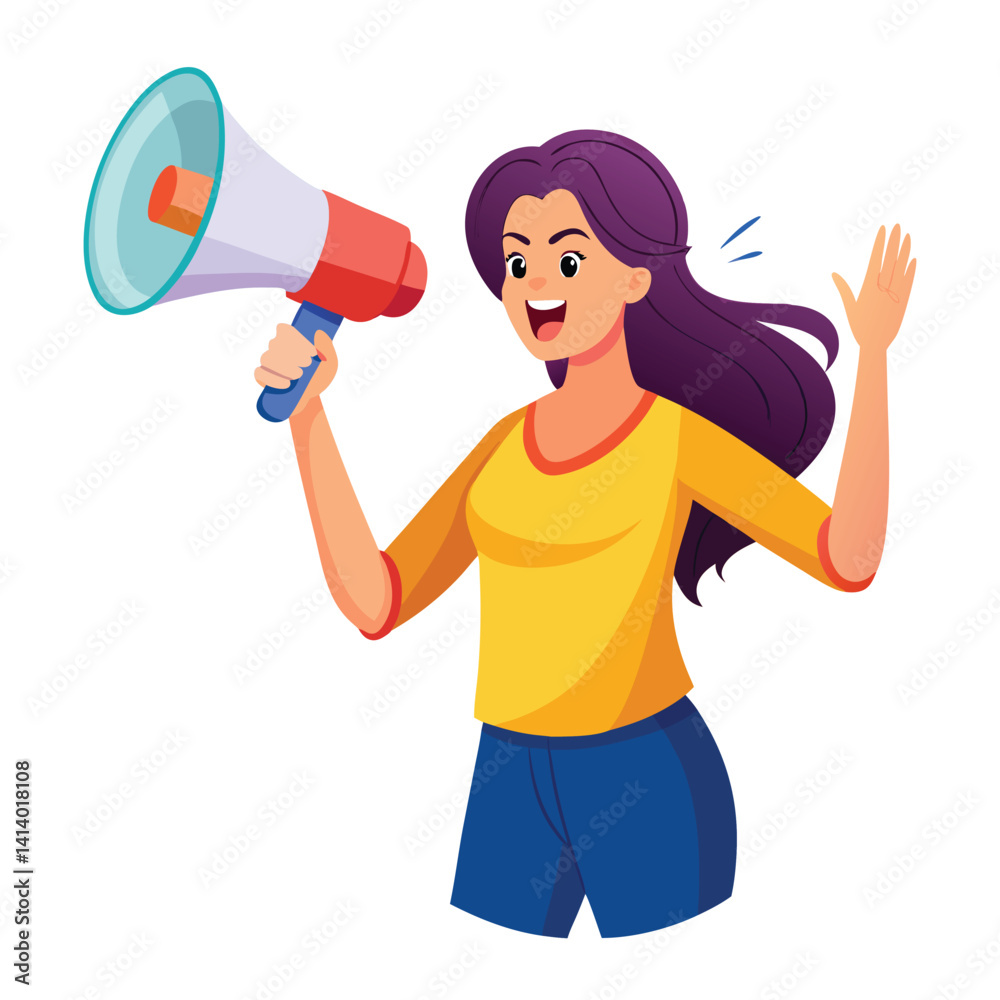 Naklejka premium young woman shouting through megaphone 