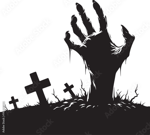 Zombie Hand Coming from Grave Silhouette