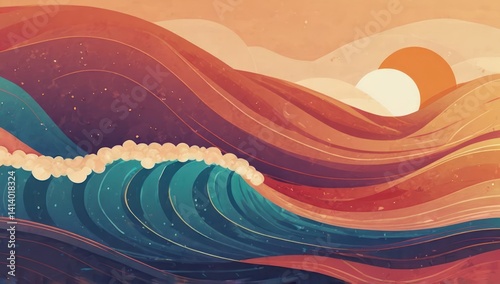 abstract sunset waves cozy webpage background hero image for adorable platform modern minimalist illustration.