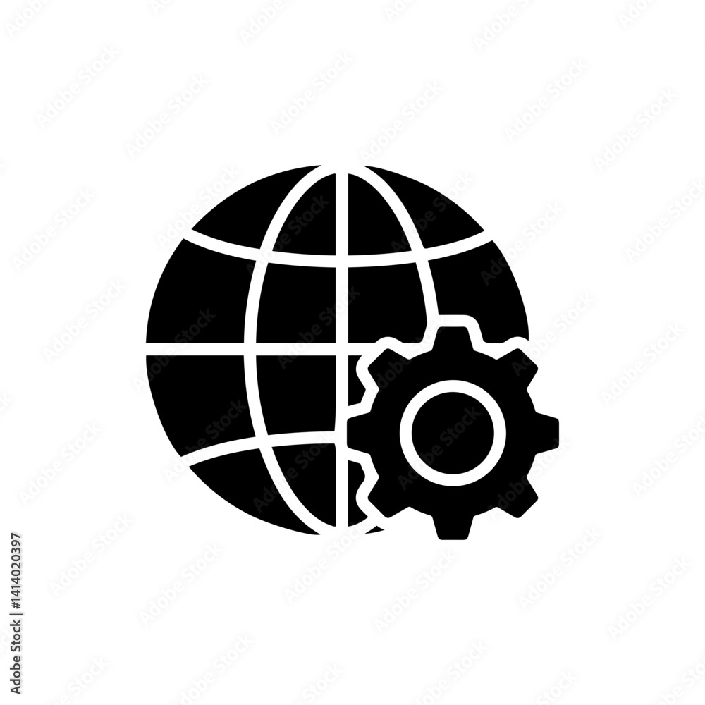 Globe with gear icon symbolizing global business operations and development Globe with gear icon symbolizing global business operations and development