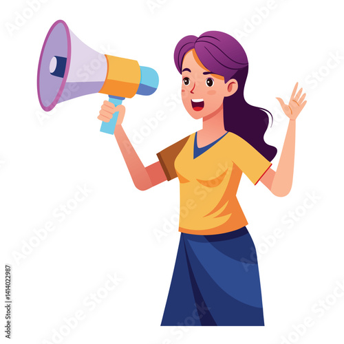 young woman shouting through megaphone 