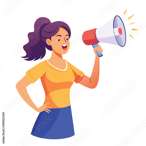 young woman shouting through megaphone 