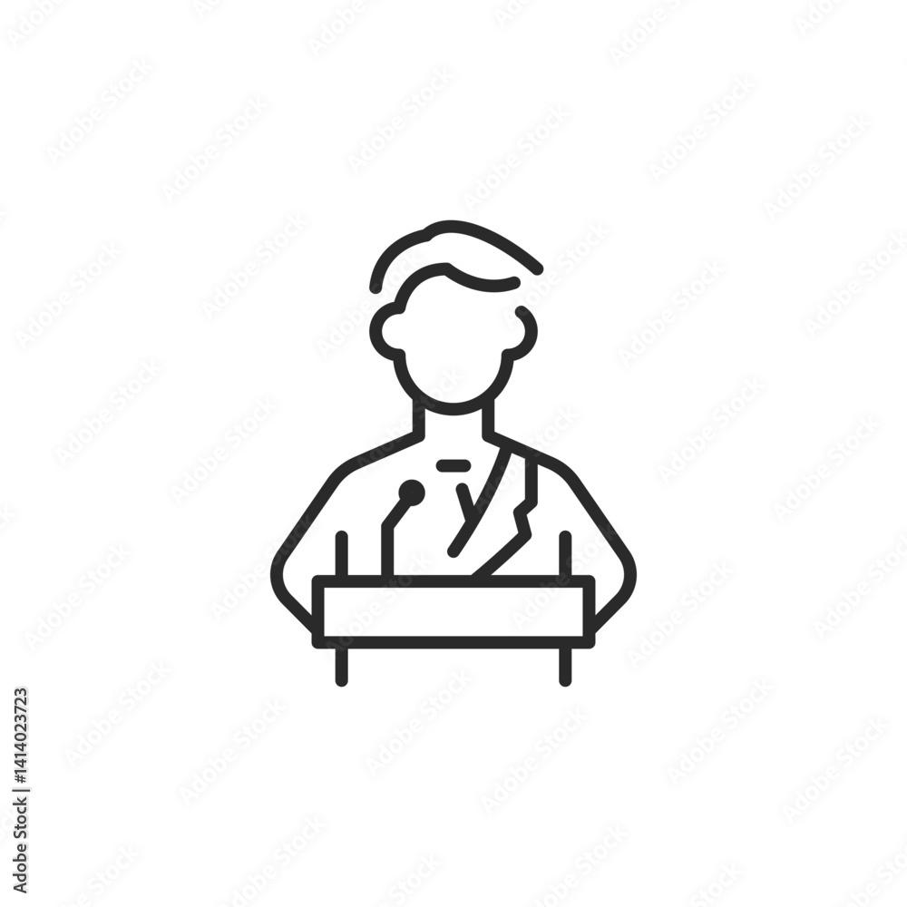 Public speaker icon. Simple public speaker icon representing a person giving a speech or presentation at a podium, perfect for social media, app, and web design. Vector illustration. Public speaker icon. Simple public speaker icon representing a person giving a speech or presentation at a podium, perfect for social media, app, and web design. Vector illustration.