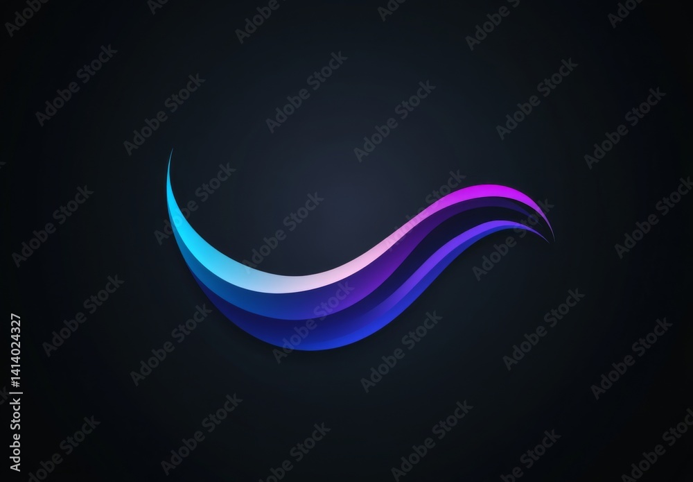 Obraz premium bstract gradient logo with curved shapes, dark theme design on black background