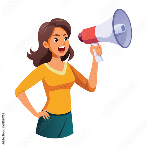 young woman shouting through megaphone 