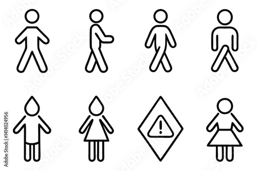 pedestrian line art abstract street illustration in black