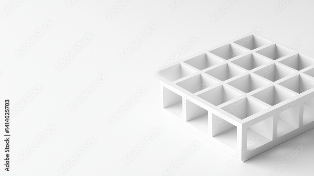 Fototapeta premium Architectural design model of a structural framework grid in black and white, focused on engineering layout