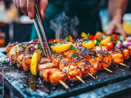 Grilled Salmon Skewers Outdoor Cooking