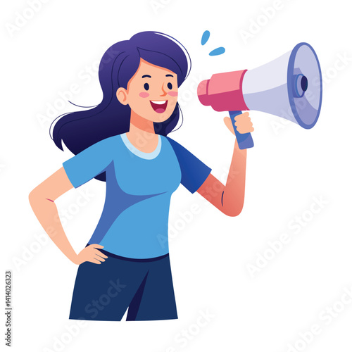 young woman shouting through megaphone 