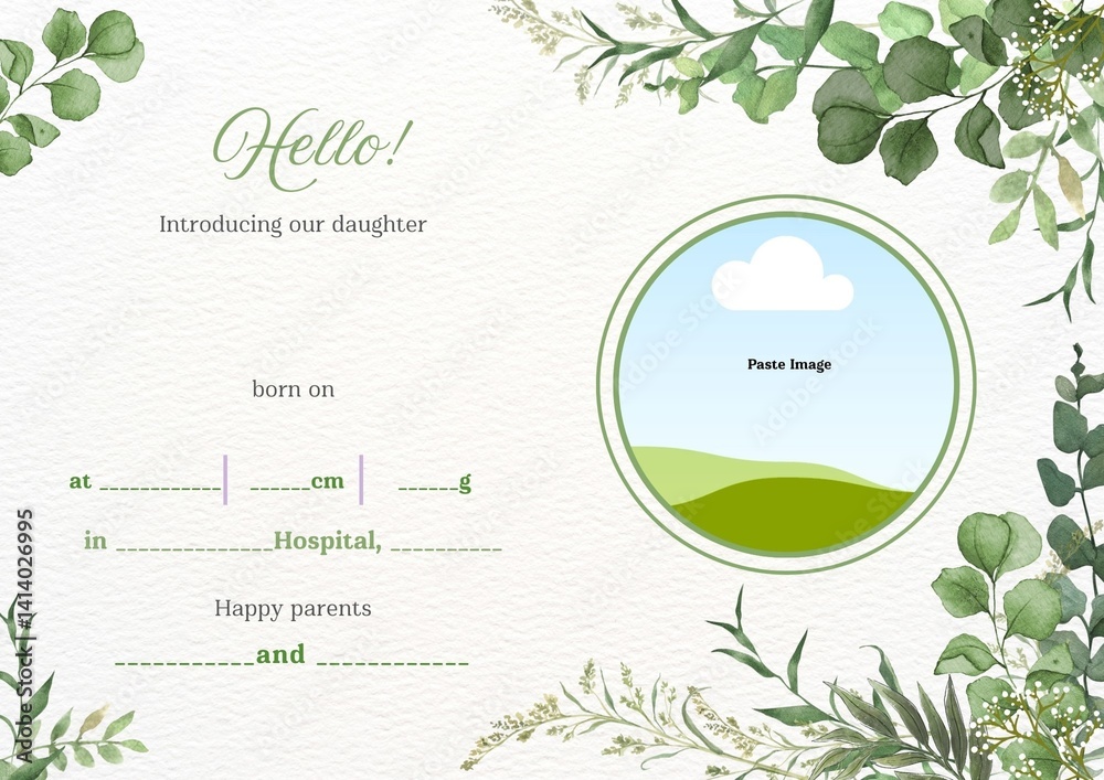 Ταπετσαρία Nature Theme Girl Baby Announcement card