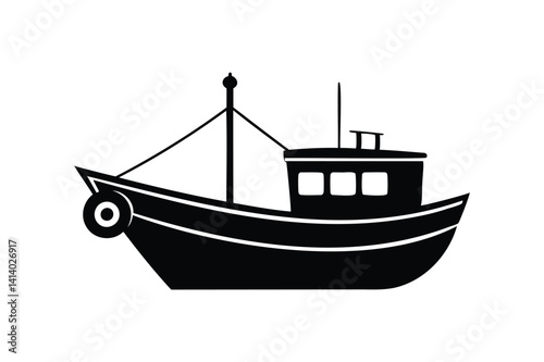 Fishing boat icon silhouette on white background