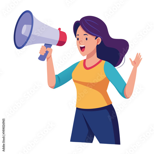 young woman shouting through megaphone 