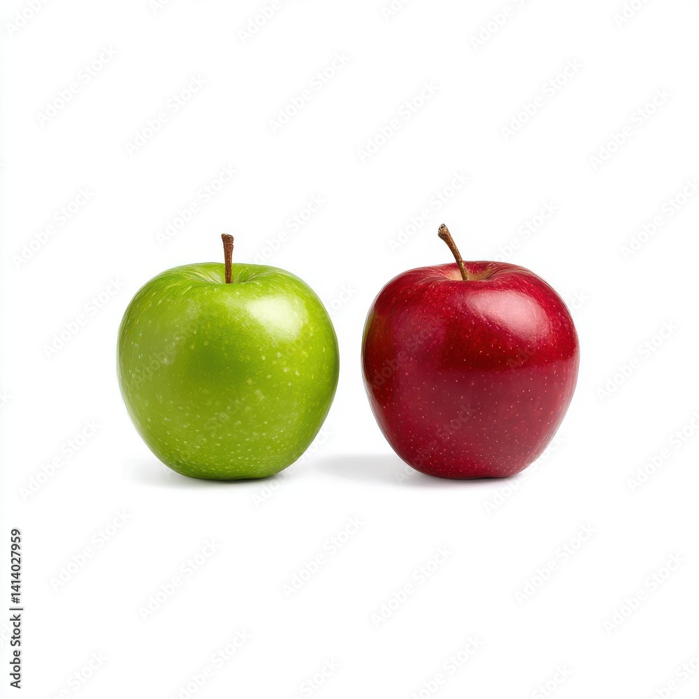 Two apples, green and red, side by side on white background Two apples, green and red, side by side on white background