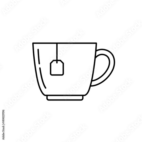 Tea cup with tea bag icon in outline style