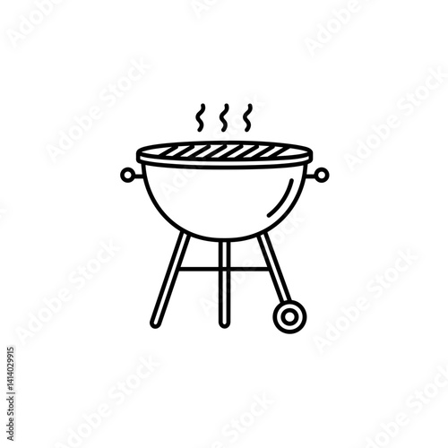 Grill icon with steam in outline barbecue style
