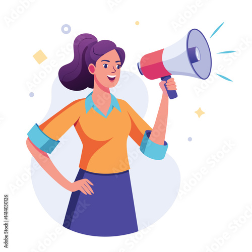 young woman shouting through megaphone 