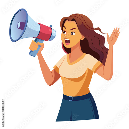 young woman shouting through megaphone 